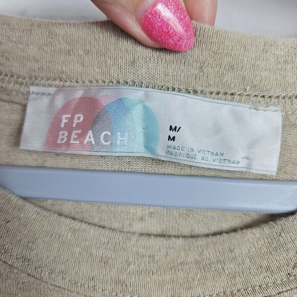 FP Beach Ruffle Linen Blend Shirt Top Blouse Womens M Short Sleeve Boxy Oversize - Picture 2 of 10